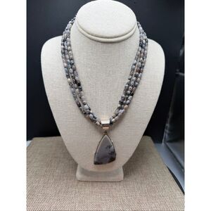 Dendritic Agate Sterling Silver Multi-Strand Necklace – Natural Stone Statement